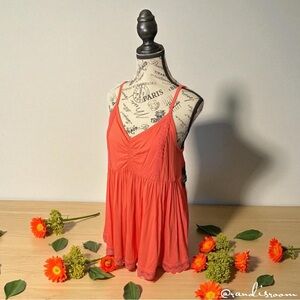 NWT Torrid Women’s Plus Super Soft Coral Ruched Babydoll Lace Cami Size 0X